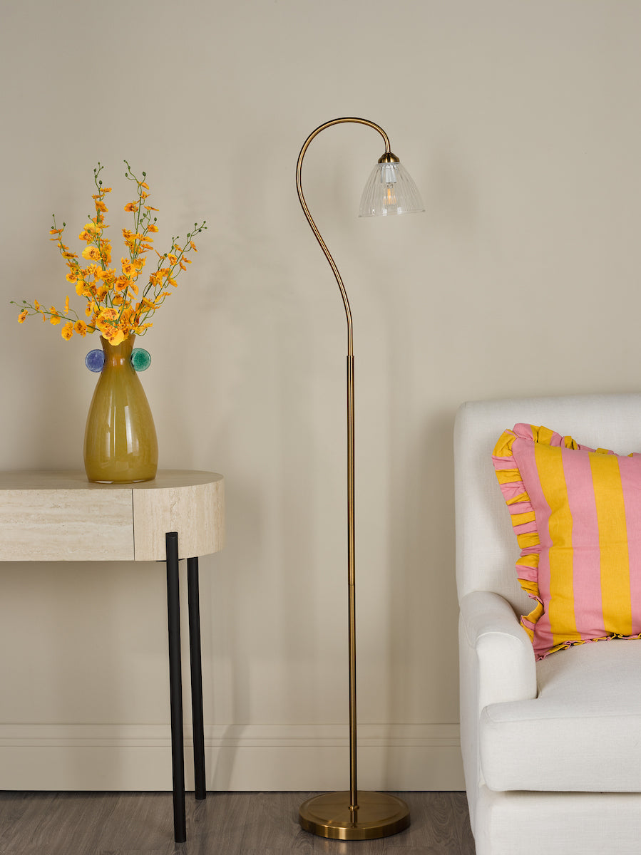 Dar Glynis Floor Lamp Antique Bronze and Ribbed Glass