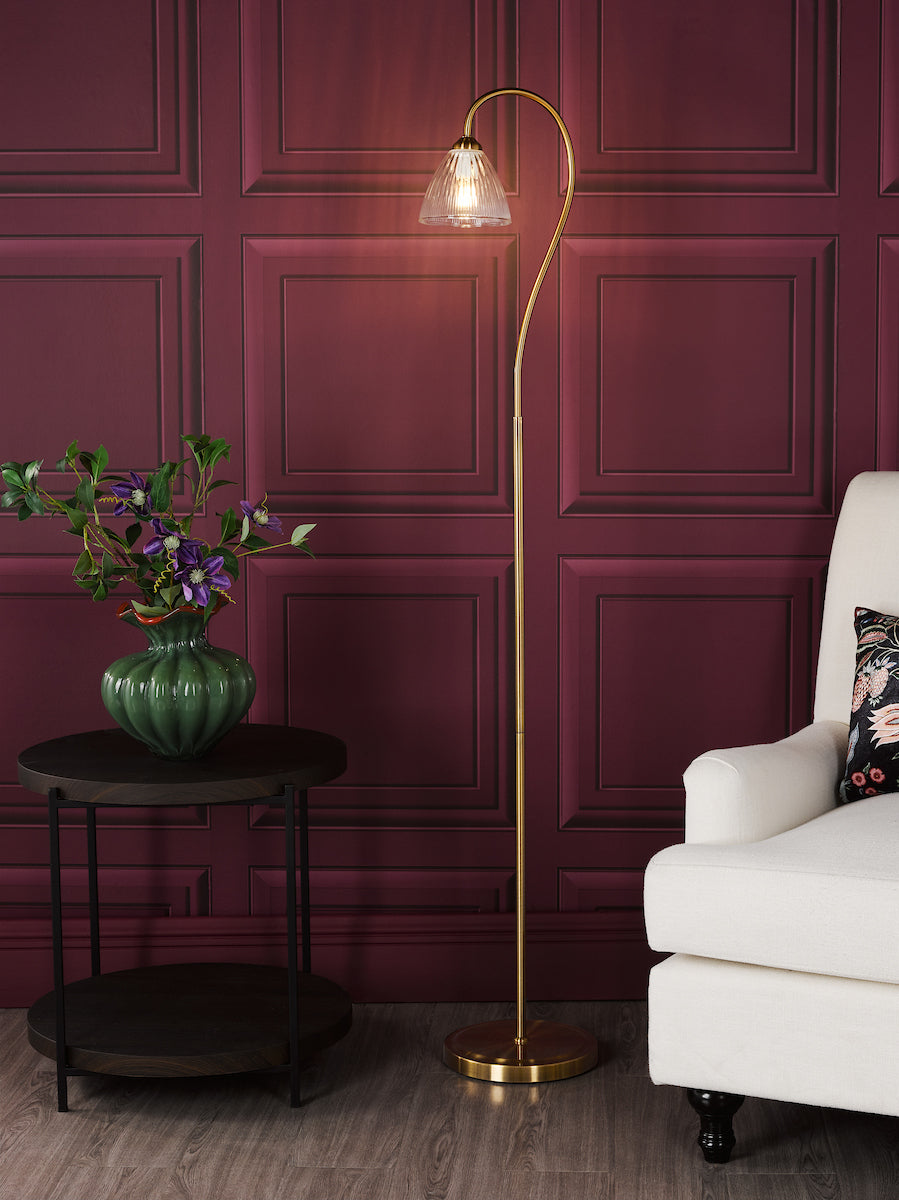 Dar Glynis Floor Lamp Antique Bronze and Ribbed Glass