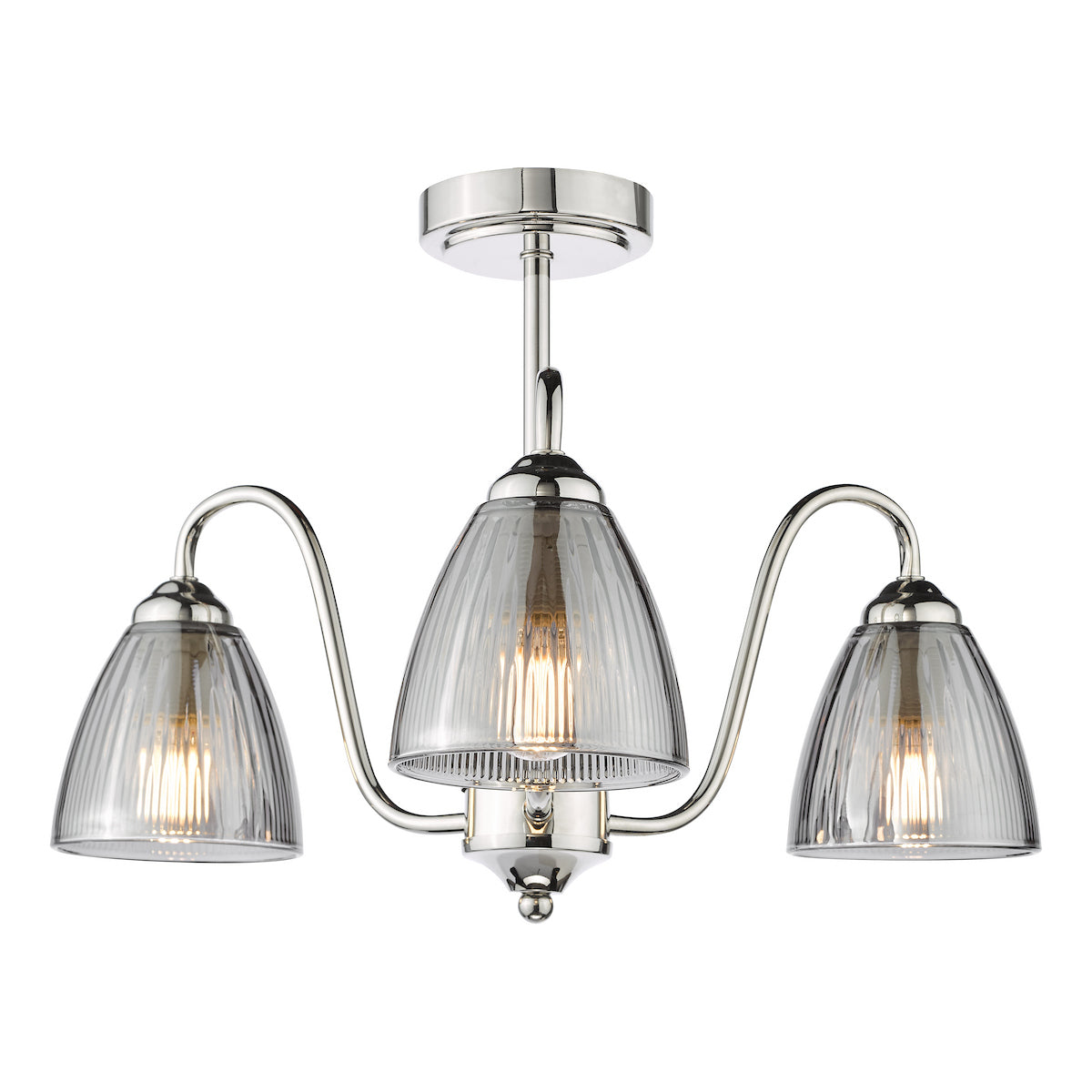 Dar Glynis 3 Light Semi-Flush Polished Nickel and Smoke