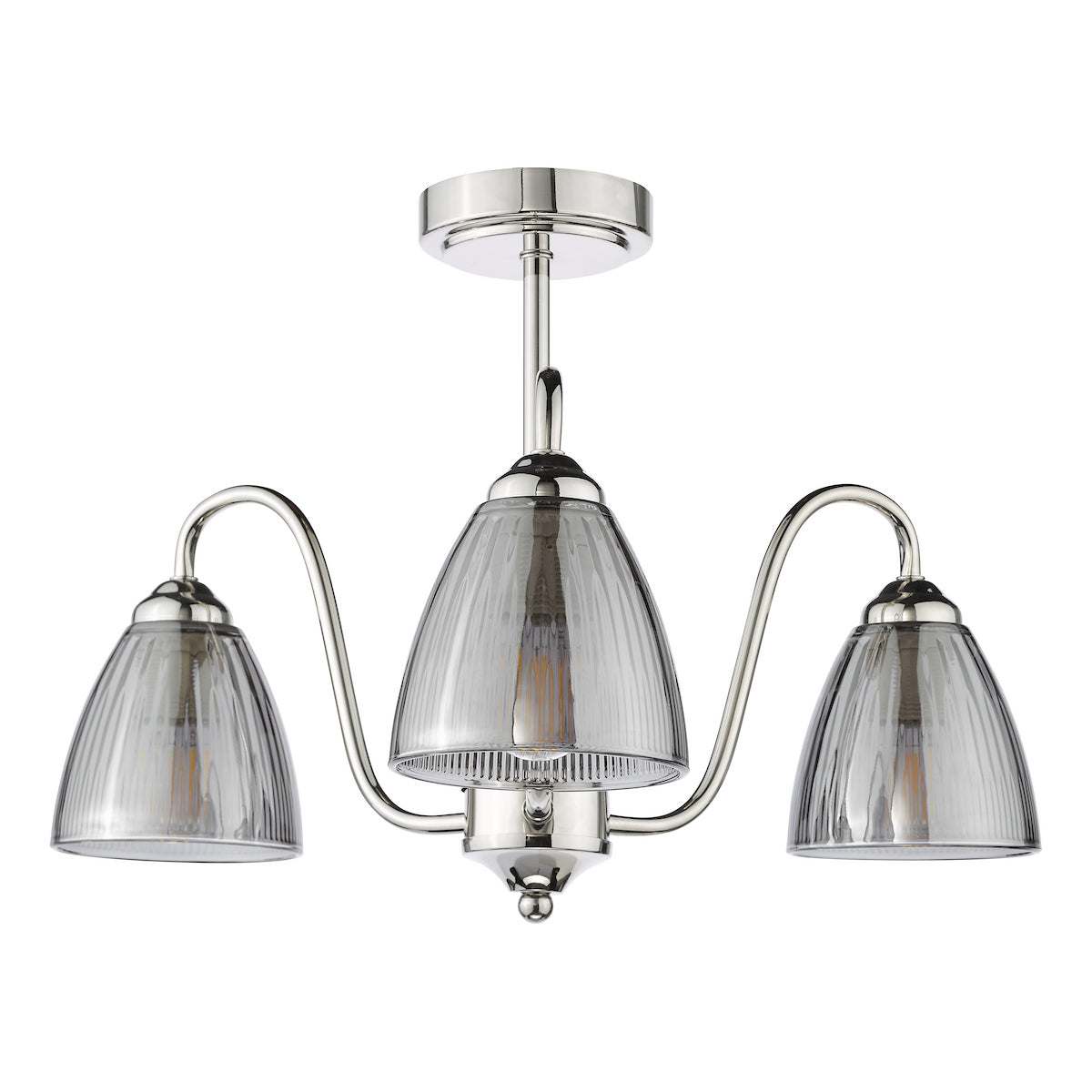 Dar Glynis 3 Light Semi-Flush Polished Nickel and Smoke