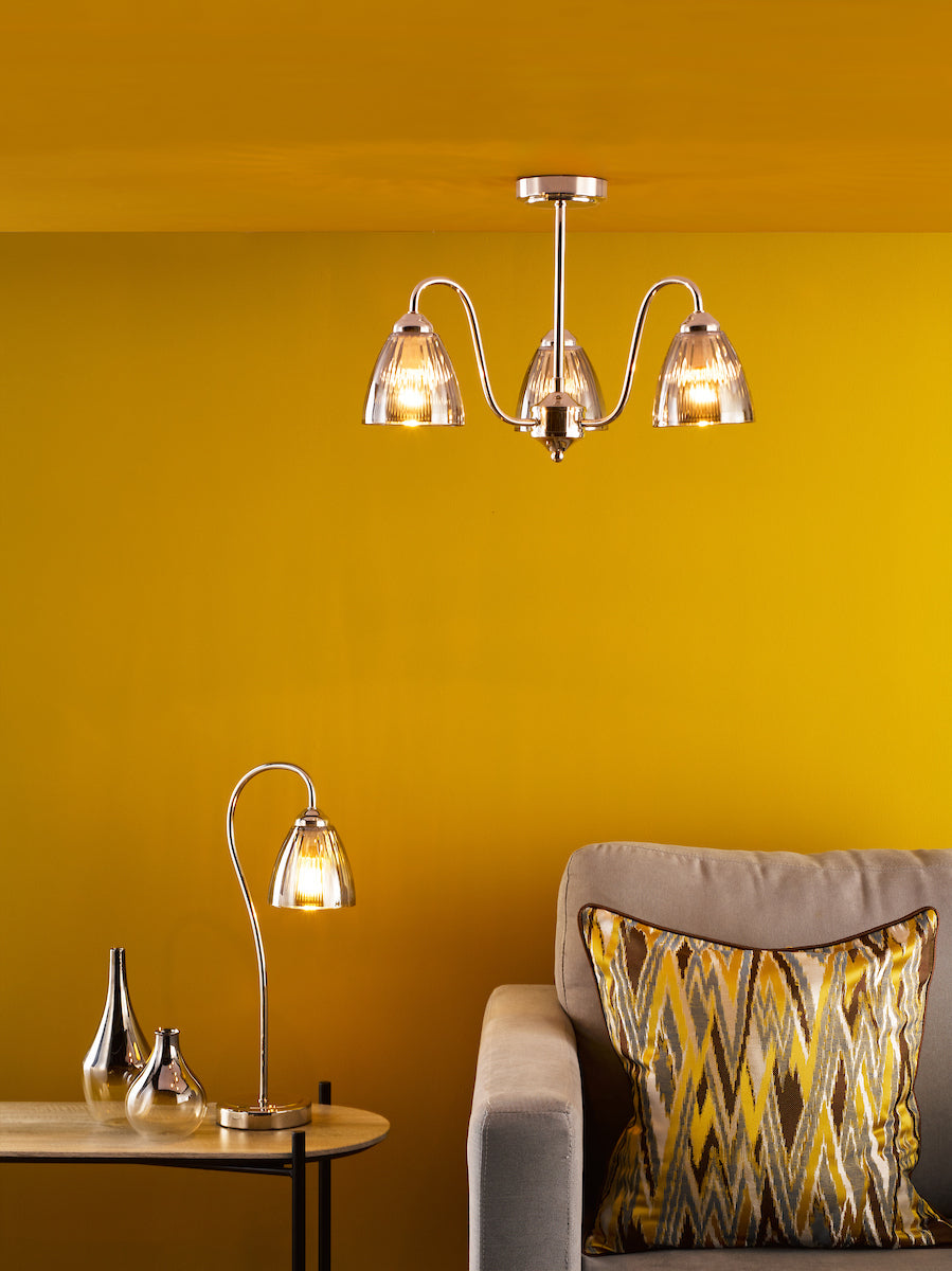 Dar Glynis 3 Light Semi-Flush Polished Nickel and Smoke