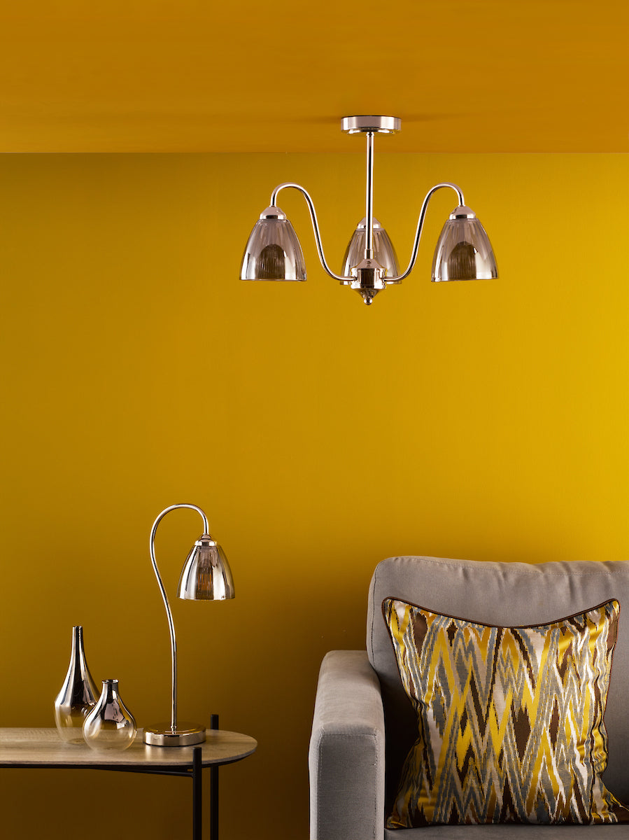 Dar Glynis 3 Light Semi-Flush Polished Nickel and Smoke