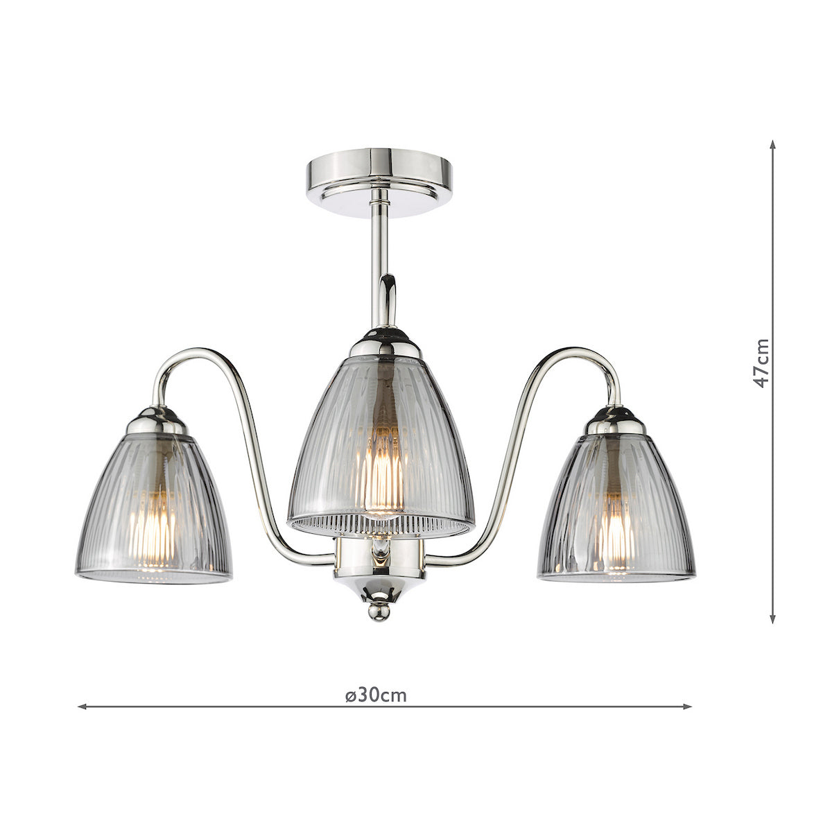 Dar Glynis 3 Light Semi-Flush Polished Nickel and Smoke