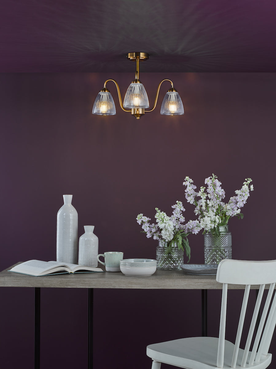 Dar Glynis 3 Light Semi-Flush Antique Bronze