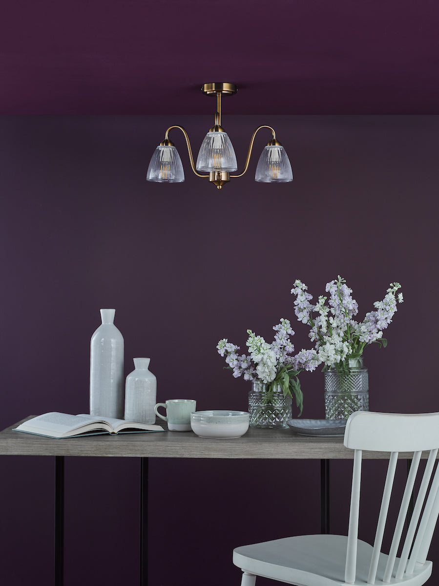 Dar Glynis 3 Light Semi-Flush Antique Bronze