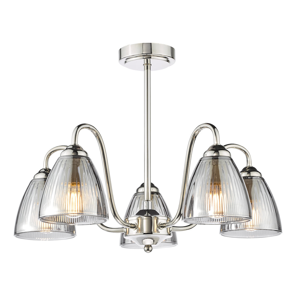 Dar Glynis 5 Light Semi-Flush Polished Nickel and Smoke
