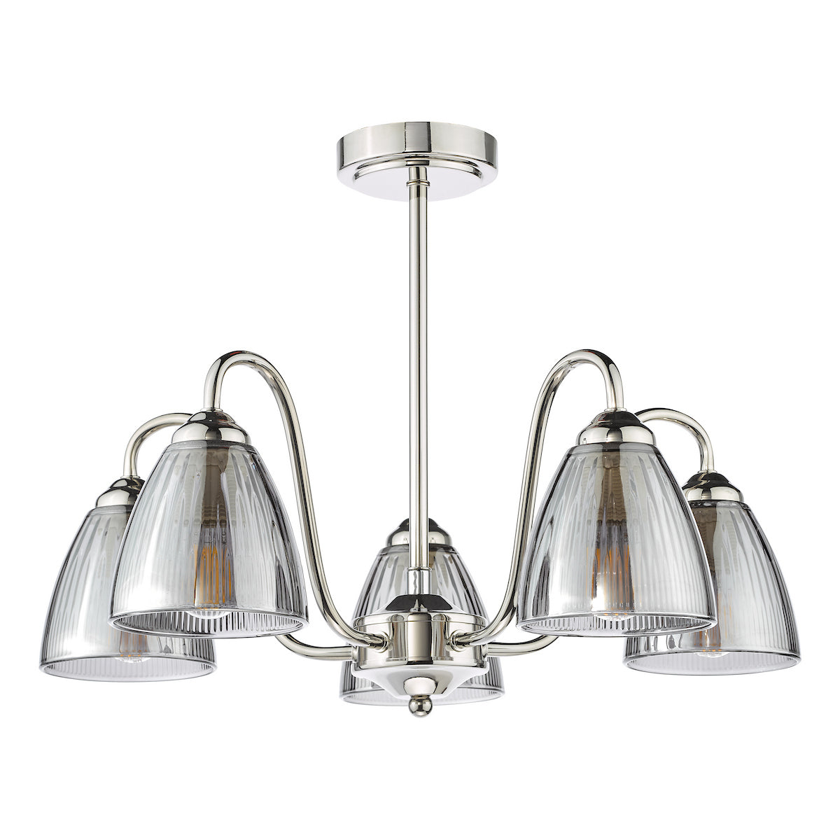 Dar Glynis 5 Light Semi-Flush Polished Nickel and Smoke