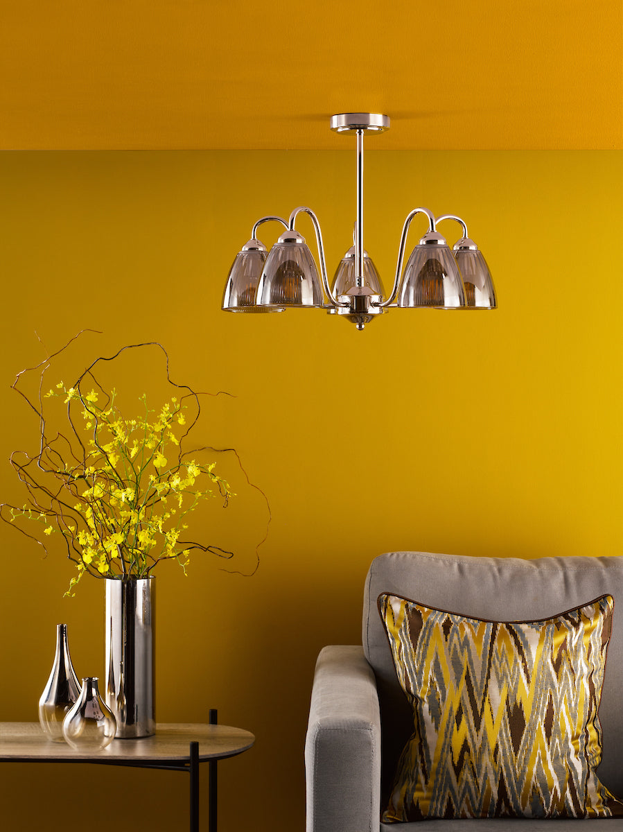Dar Glynis 5 Light Semi-Flush Polished Nickel and Smoke