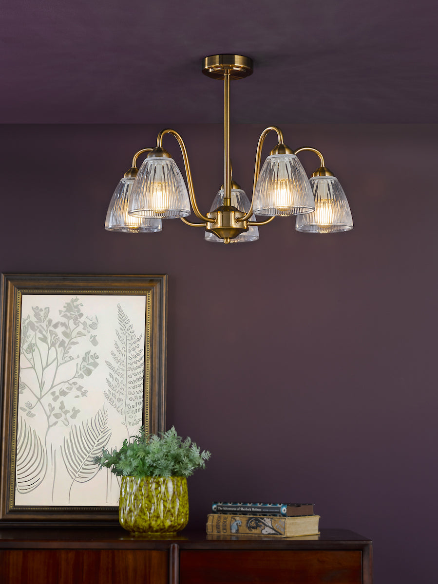 Dar Glynis 5 Light Semi-Flush Brushed Bronze
