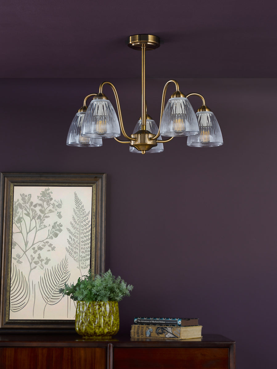Dar Glynis 5 Light Semi-Flush Brushed Bronze