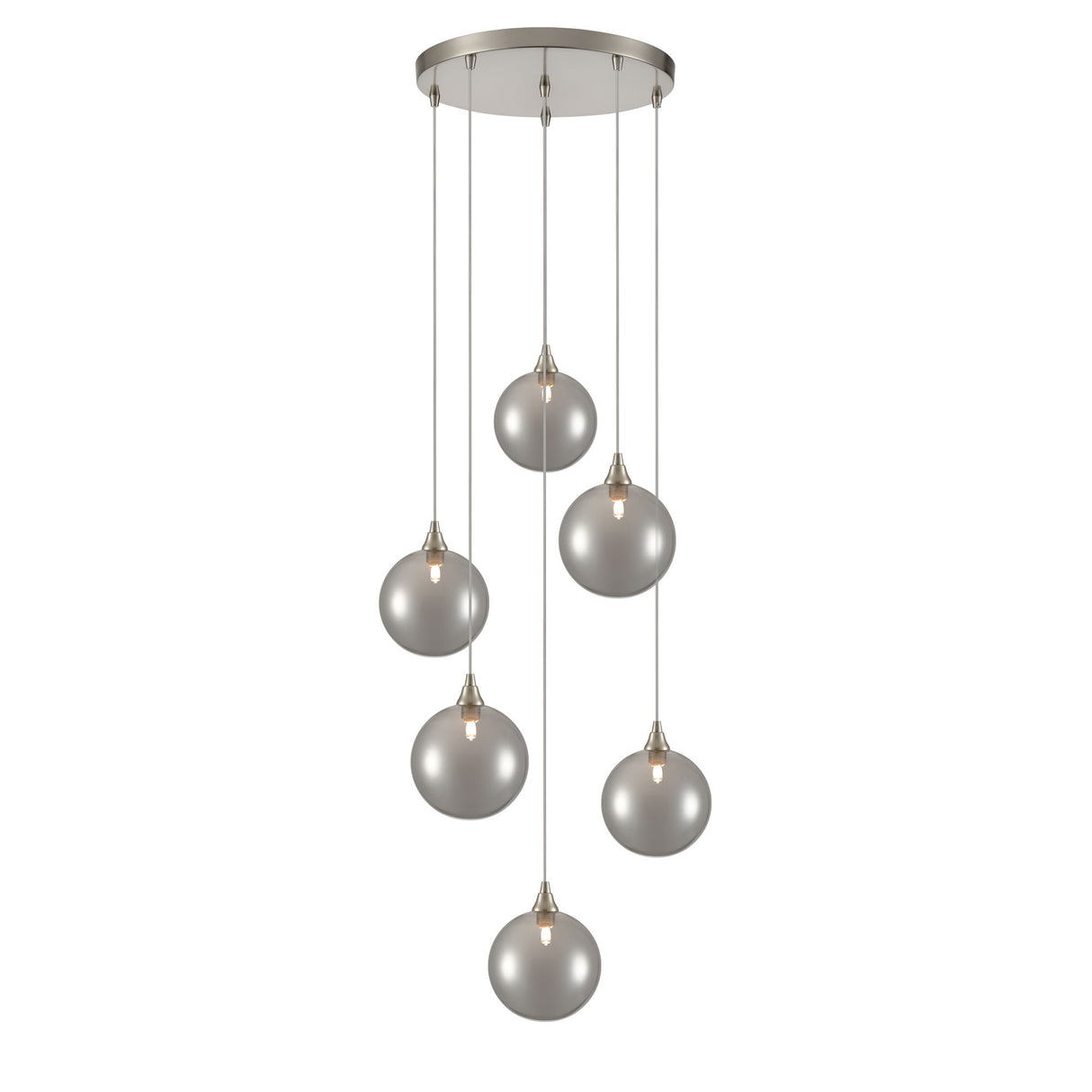 Franklite Galaxy 6 Light Cascade in satin nickel with smoked glass