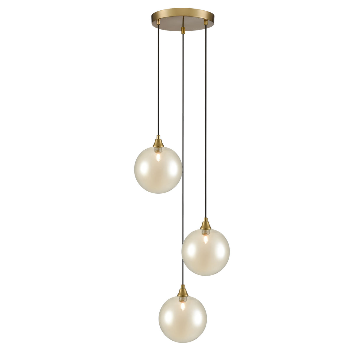 Franklite Galaxy 3 Light Cascade in aged brass with amber glass