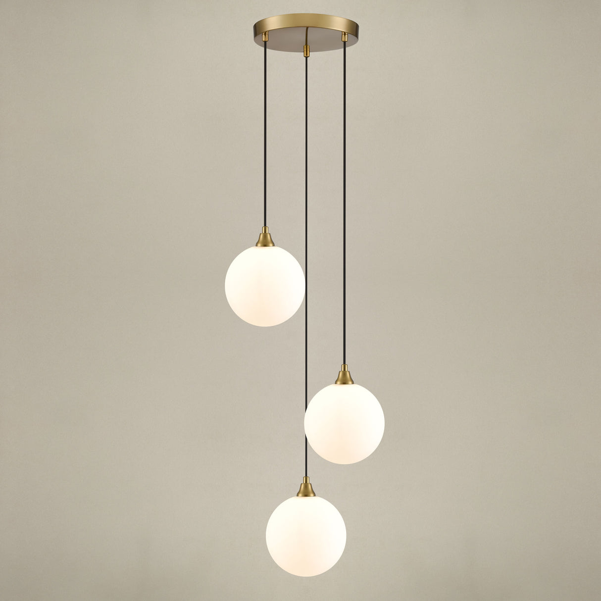 Franklite Galaxy 3 Light Cascade in aged brass with matt opal glass