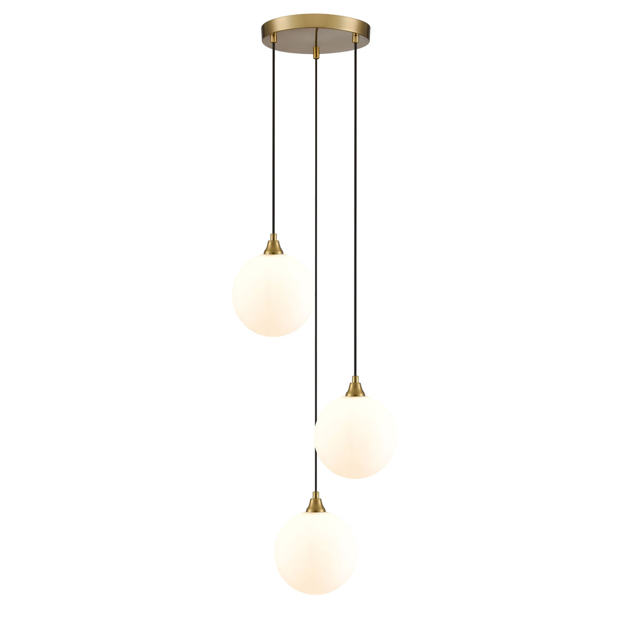 Franklite Galaxy 3 Light Cascade in aged brass with matt opal glass