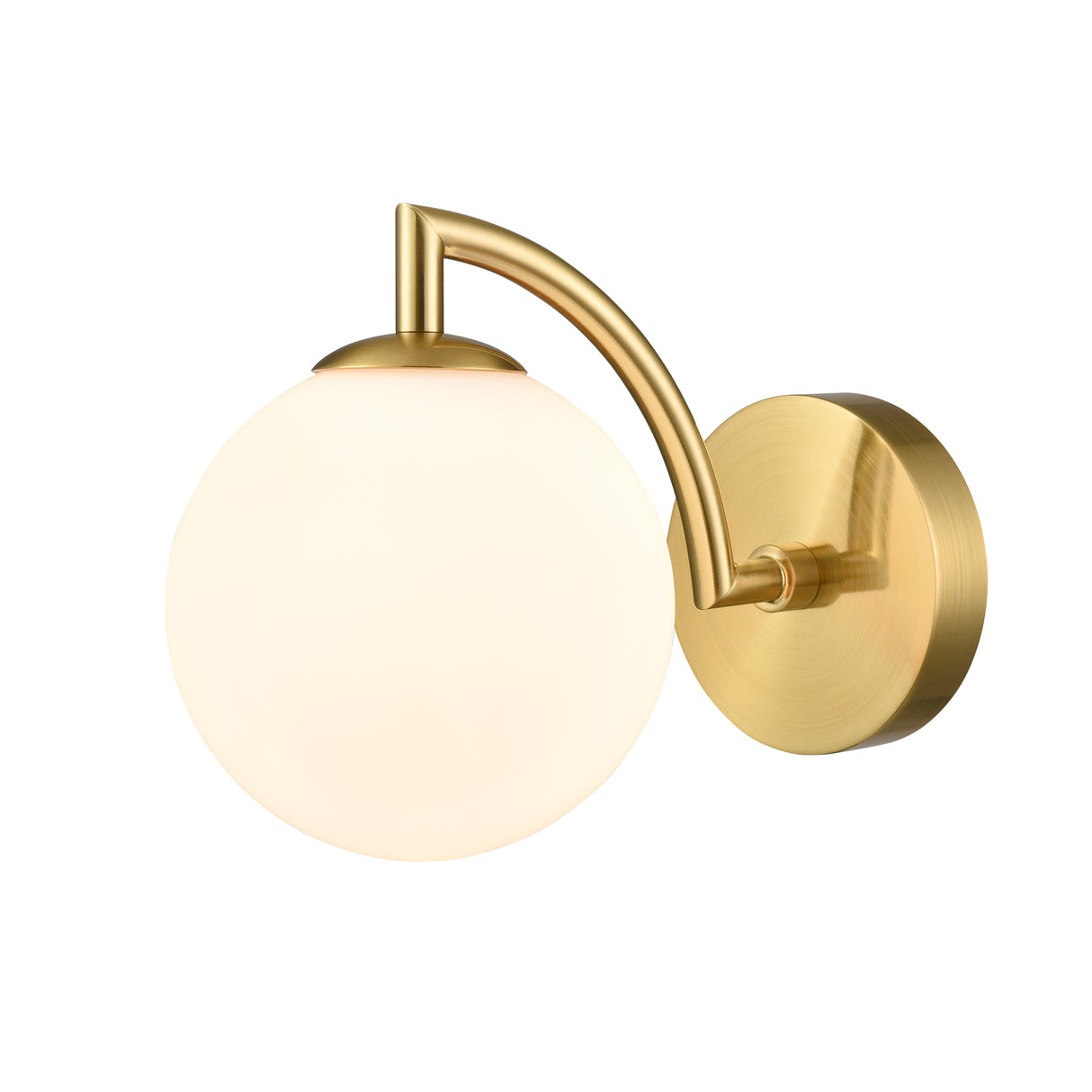 Franklite Globe Bathroom Wall Light aged brass with matt opal glass