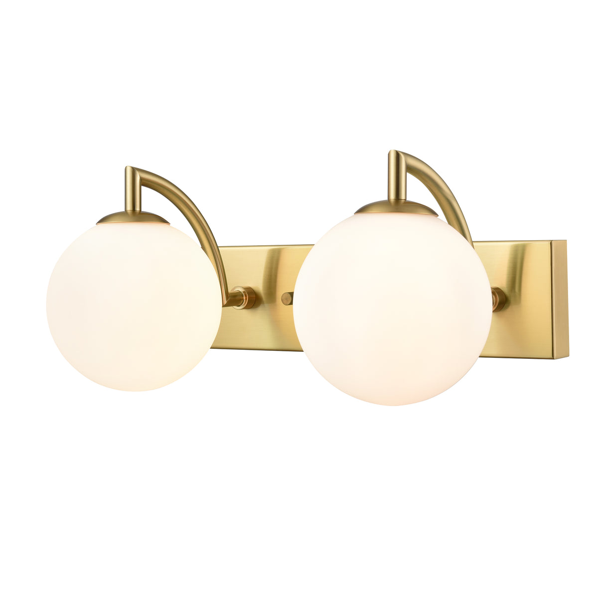 Franklite Globe Bathroom Double Wall Light aged brass with matt opal glass