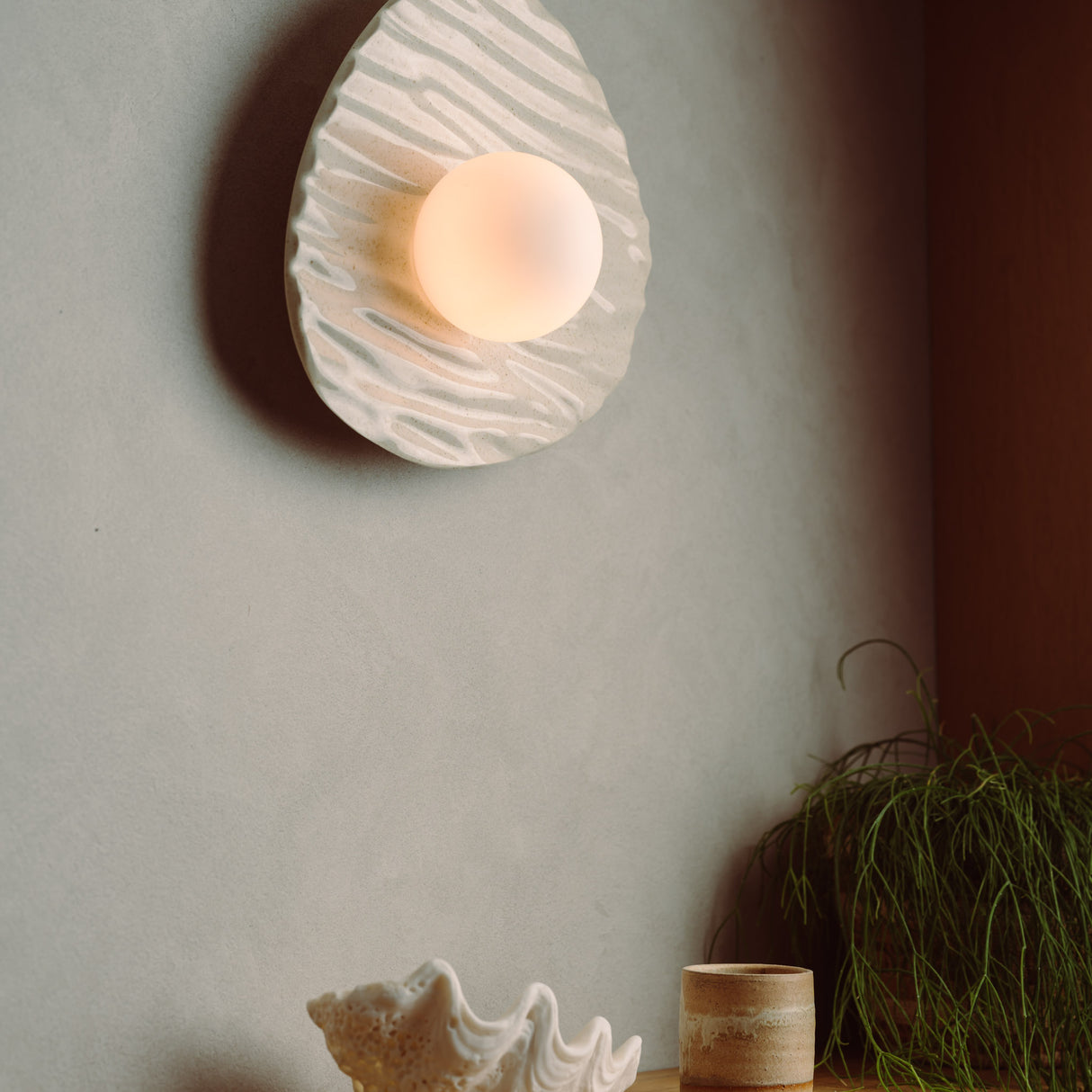 Studio Haran Towan Wall Light in Ceramic and Oak