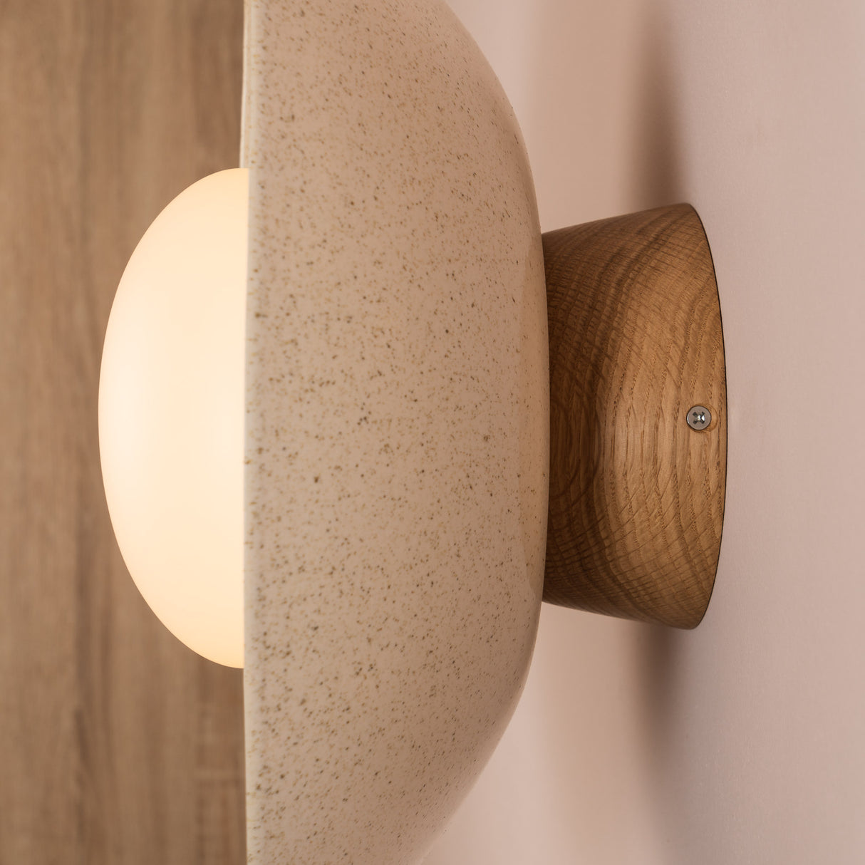 Studio Haran Dawn Flush Wall Light in Ceramic and Oak