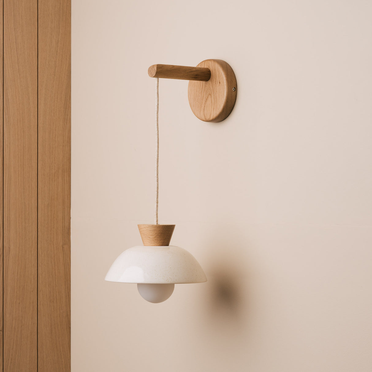 Studio Haran Small Dawn Hanging Wall Light in Ceramic and Oak