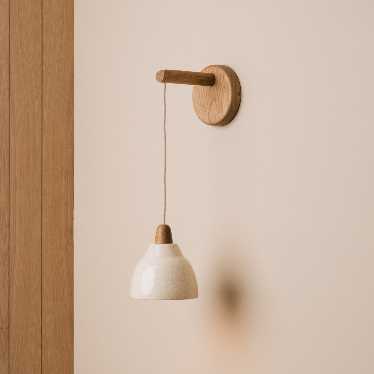 Studio Haran Small Element Hanging Wall Light in Ceramic and Oak