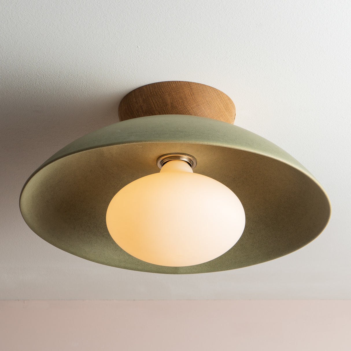Studio Haran Dawn Flush Ceiling Light in Ceramic and Oak