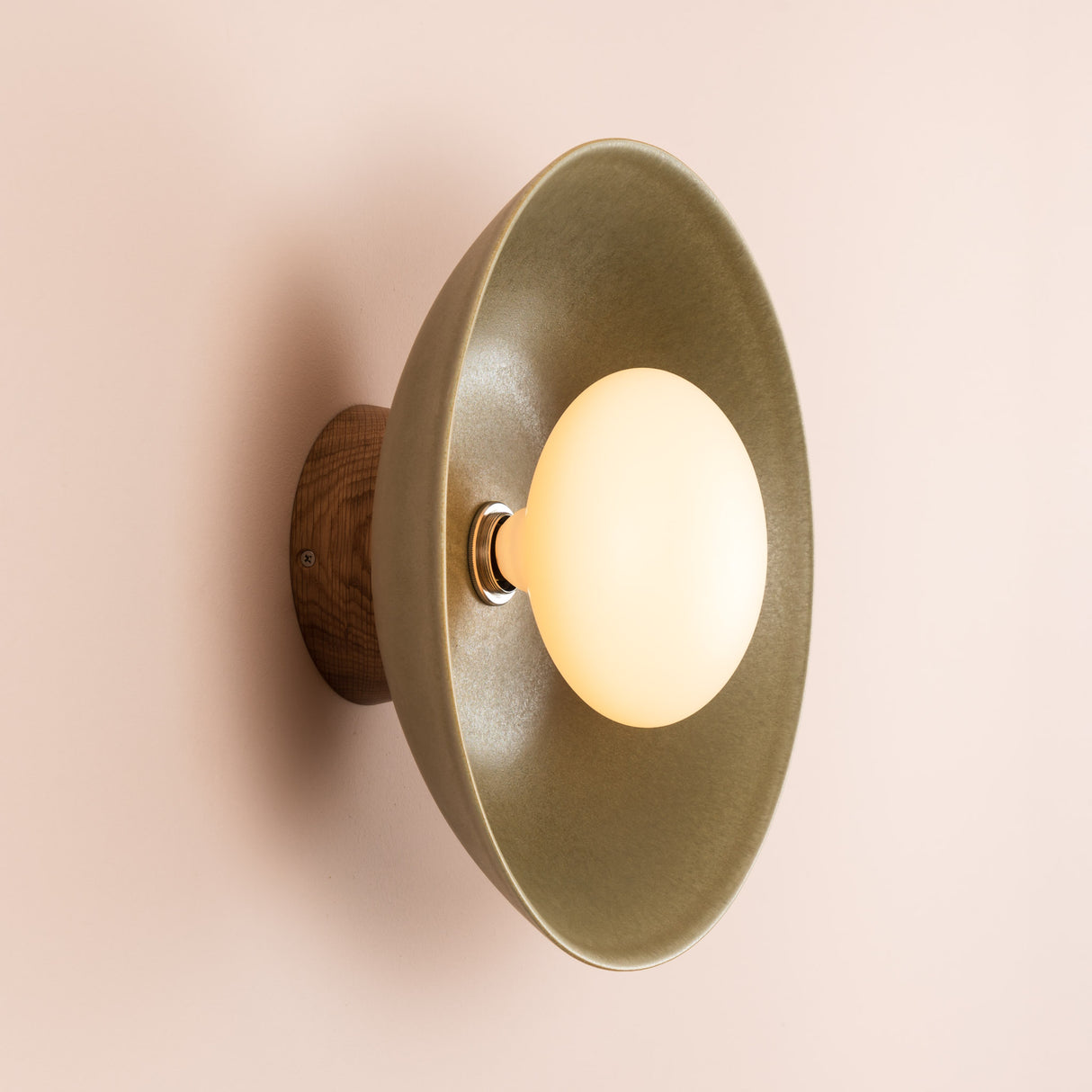Studio Haran Dawn Flush Wall Light in Ceramic and Oak