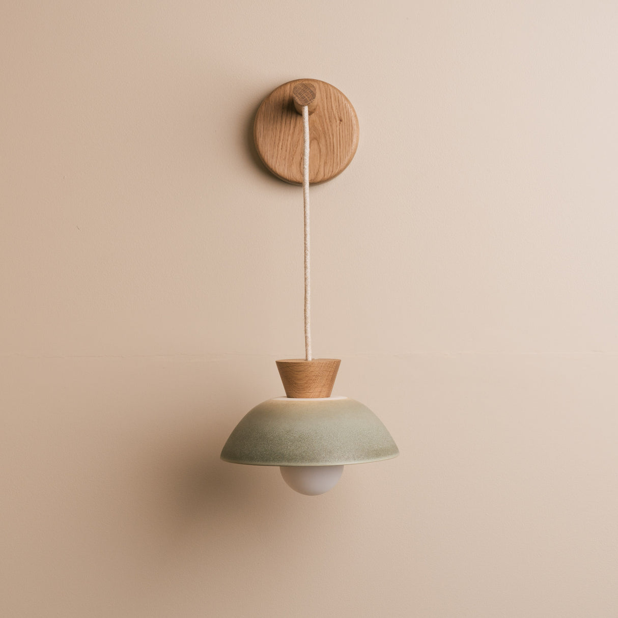 Studio Haran Small Dawn Hanging Wall Light in Ceramic and Oak