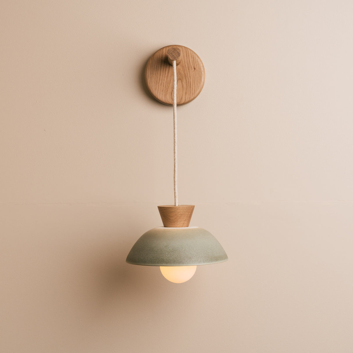 Studio Haran Small Dawn Hanging Wall Light in Ceramic and Oak