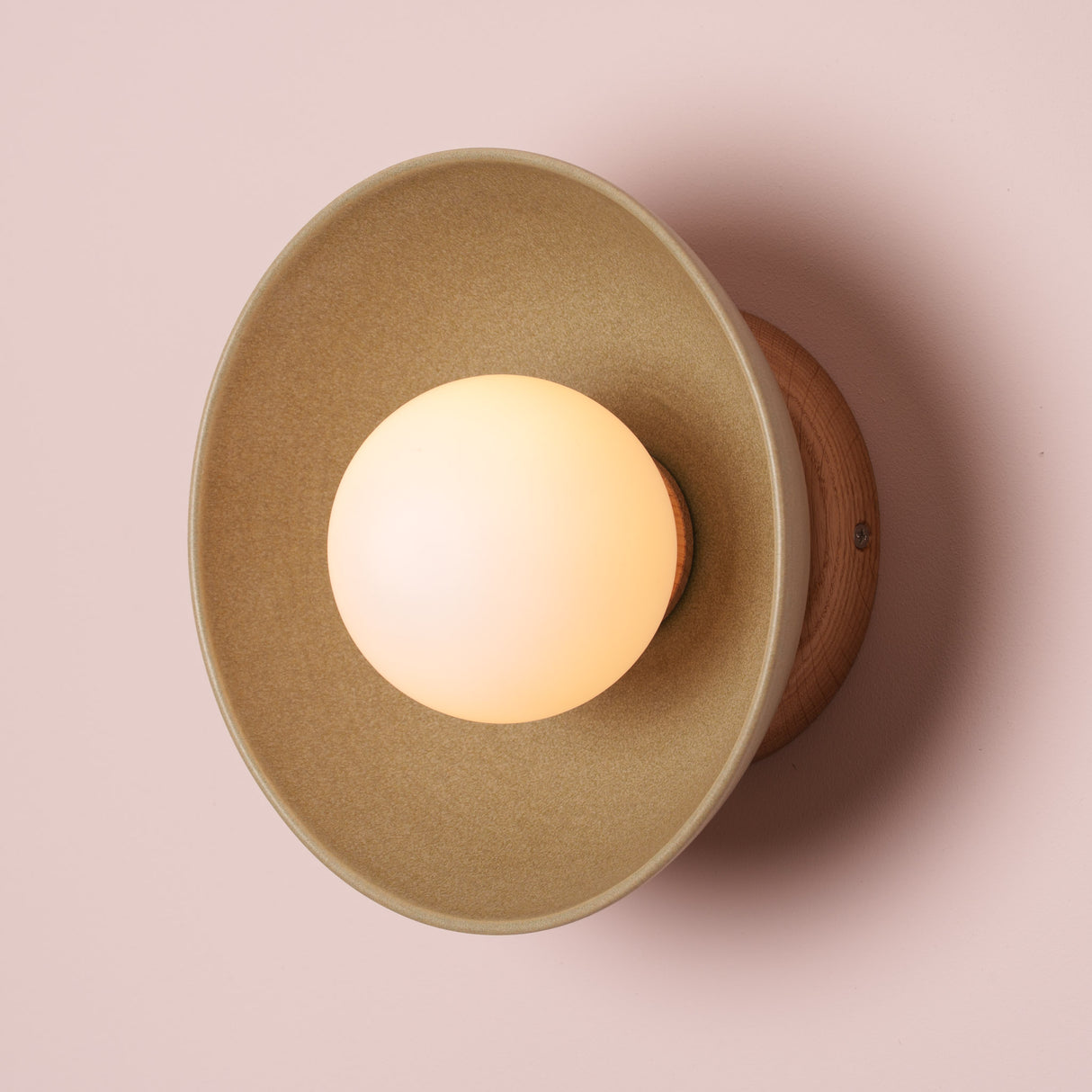 Studio Haran Small Dawn Wall Light in Ceramic and Oak