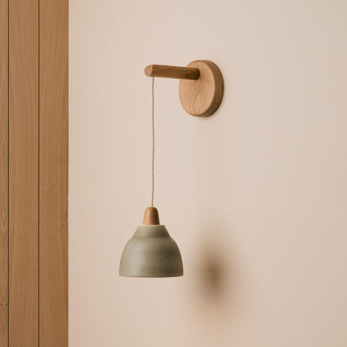 Studio Haran Small Element Hanging Wall Light in Ceramic and Oak