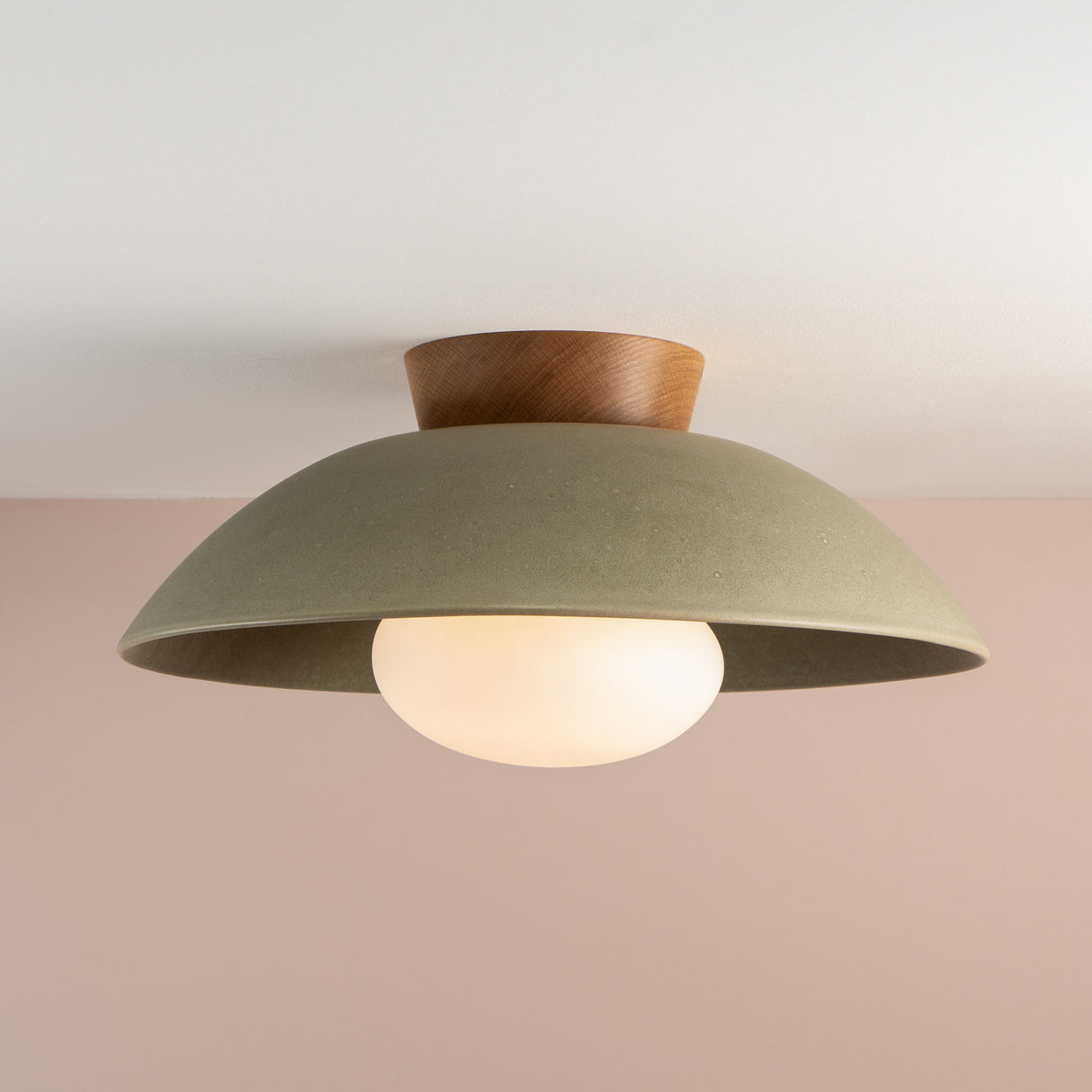 Studio Haran XL Dawn Flush Mount Ceiling Light in Ceramic and Oak
