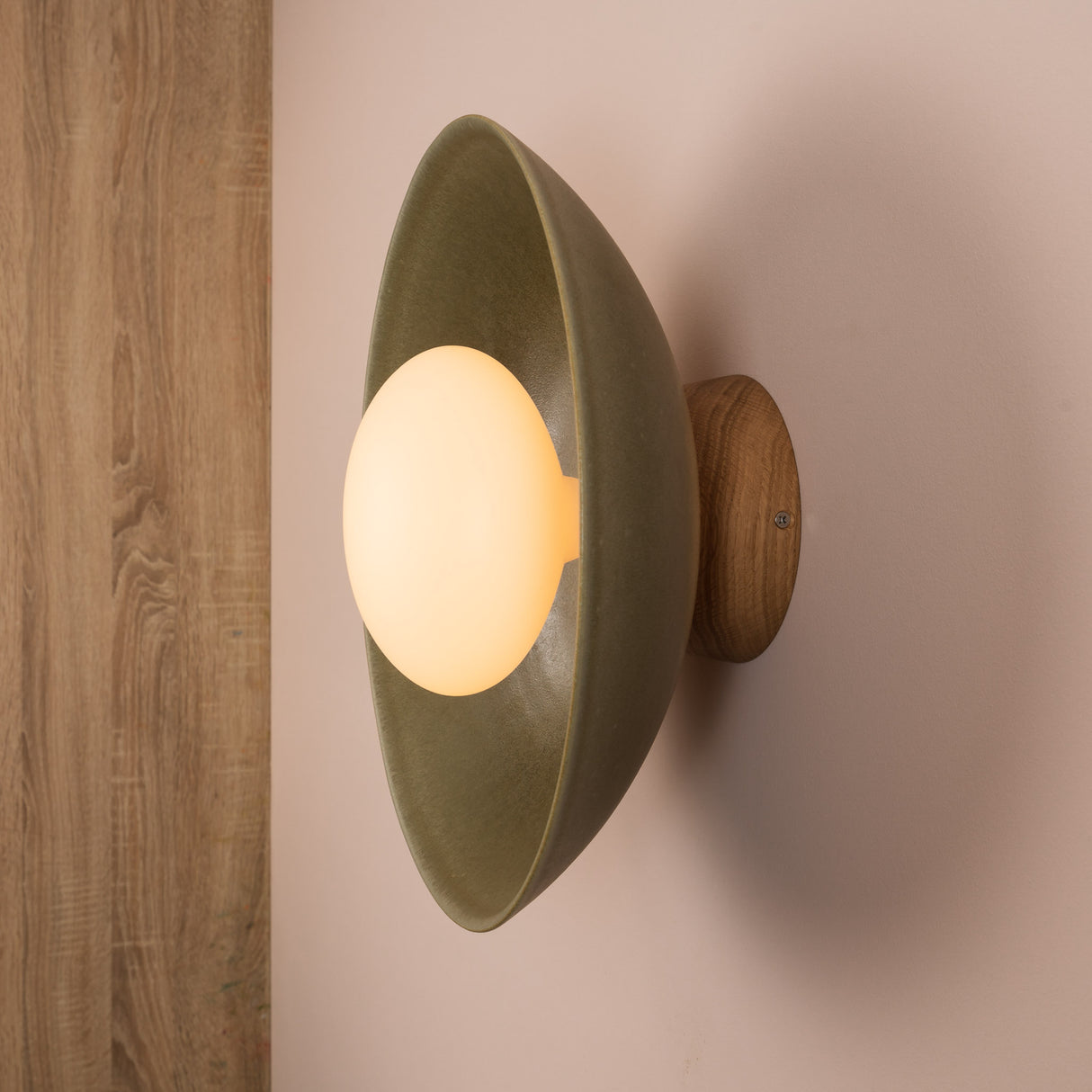 Studio Haran XL Dawn Flush Wall Light in Ceramic and Oak
