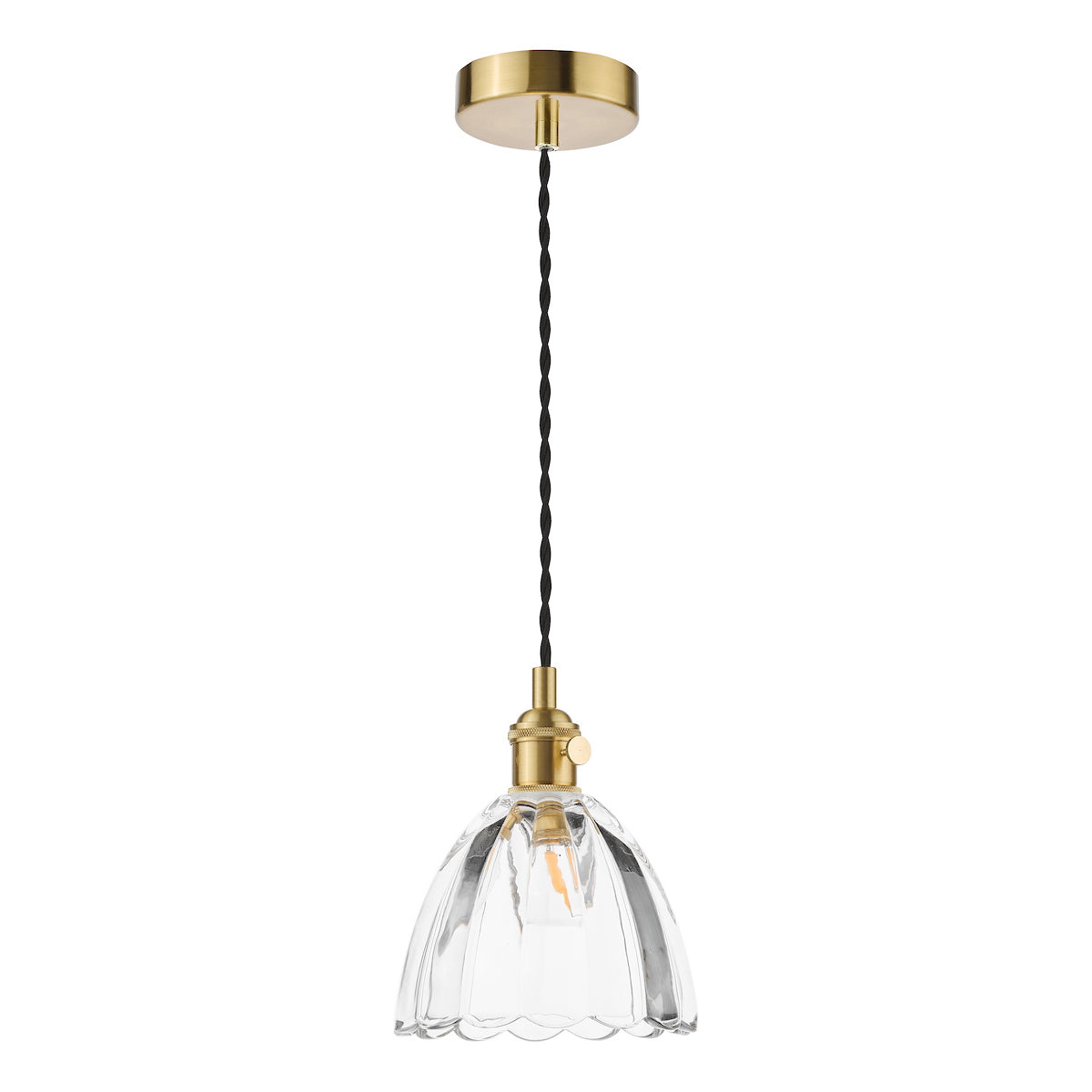Dar Hadano Pendant Natural Brass and Scalloped Bell Glass