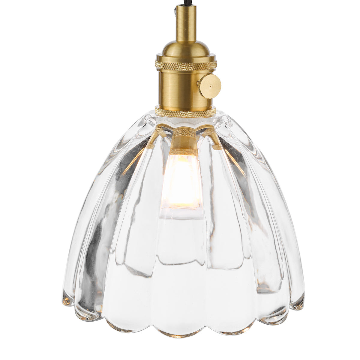 Dar Hadano Pendant Natural Brass and Scalloped Bell Glass