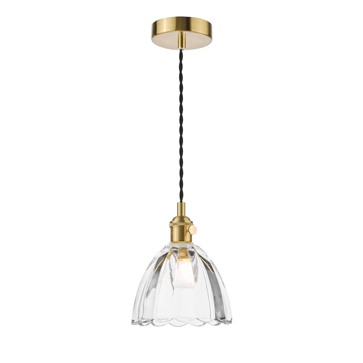 Dar Hadano Pendant Natural Brass and Scalloped Bell Glass
