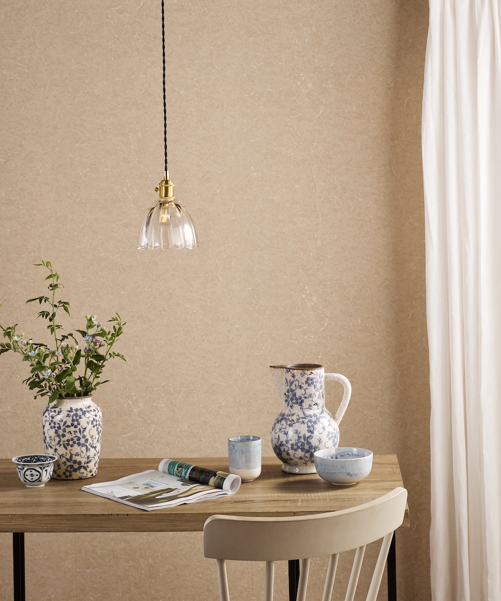 Dar Hadano Pendant Natural Brass and Scalloped Bell Glass