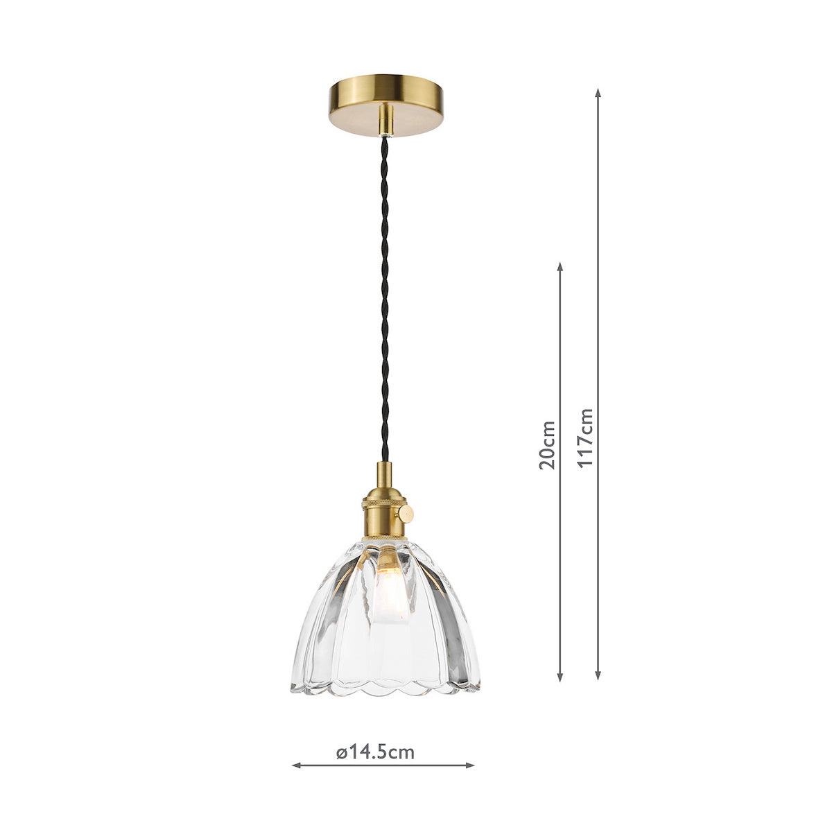 Dar Hadano Pendant Natural Brass and Scalloped Bell Glass