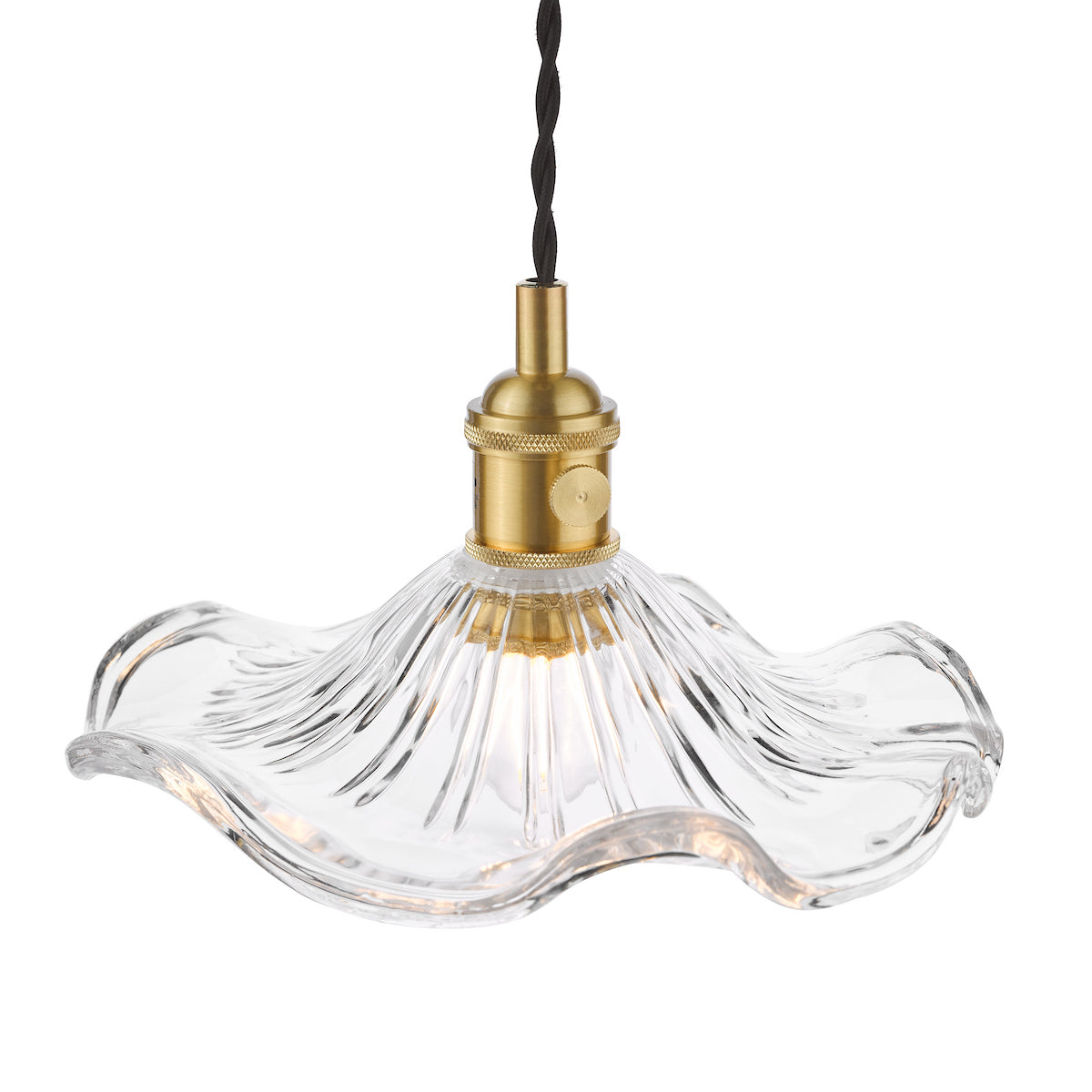 Dar Hadano Pendant Natural Brass and Wavy Glass