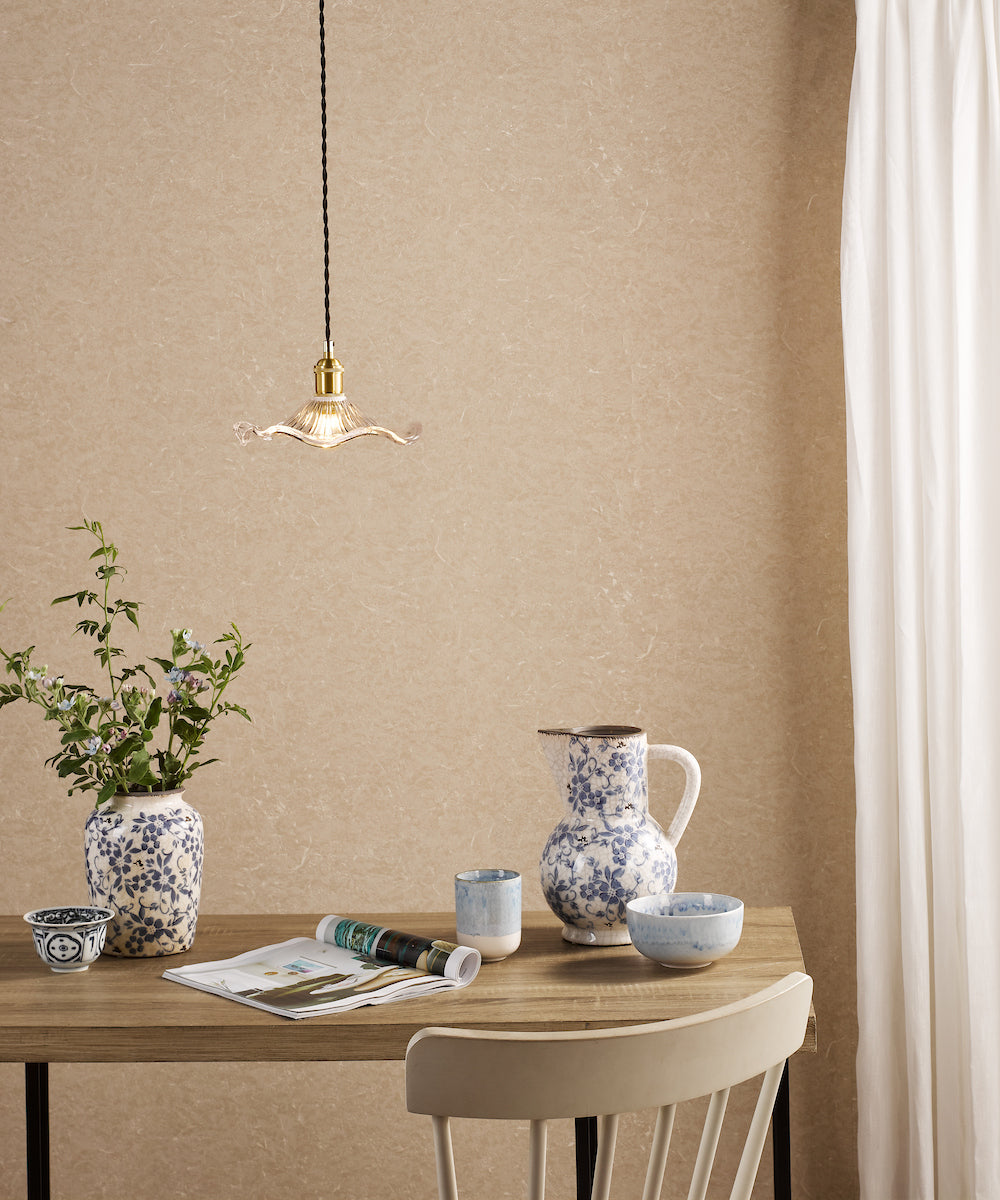 Dar Hadano Pendant Natural Brass and Wavy Glass