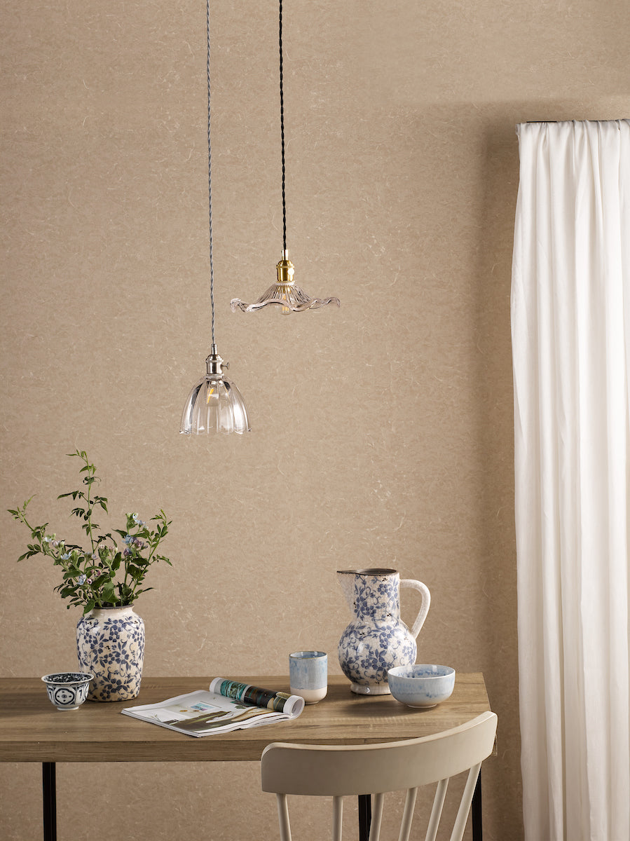 Dar Hadano Pendant Natural Brass and Wavy Glass