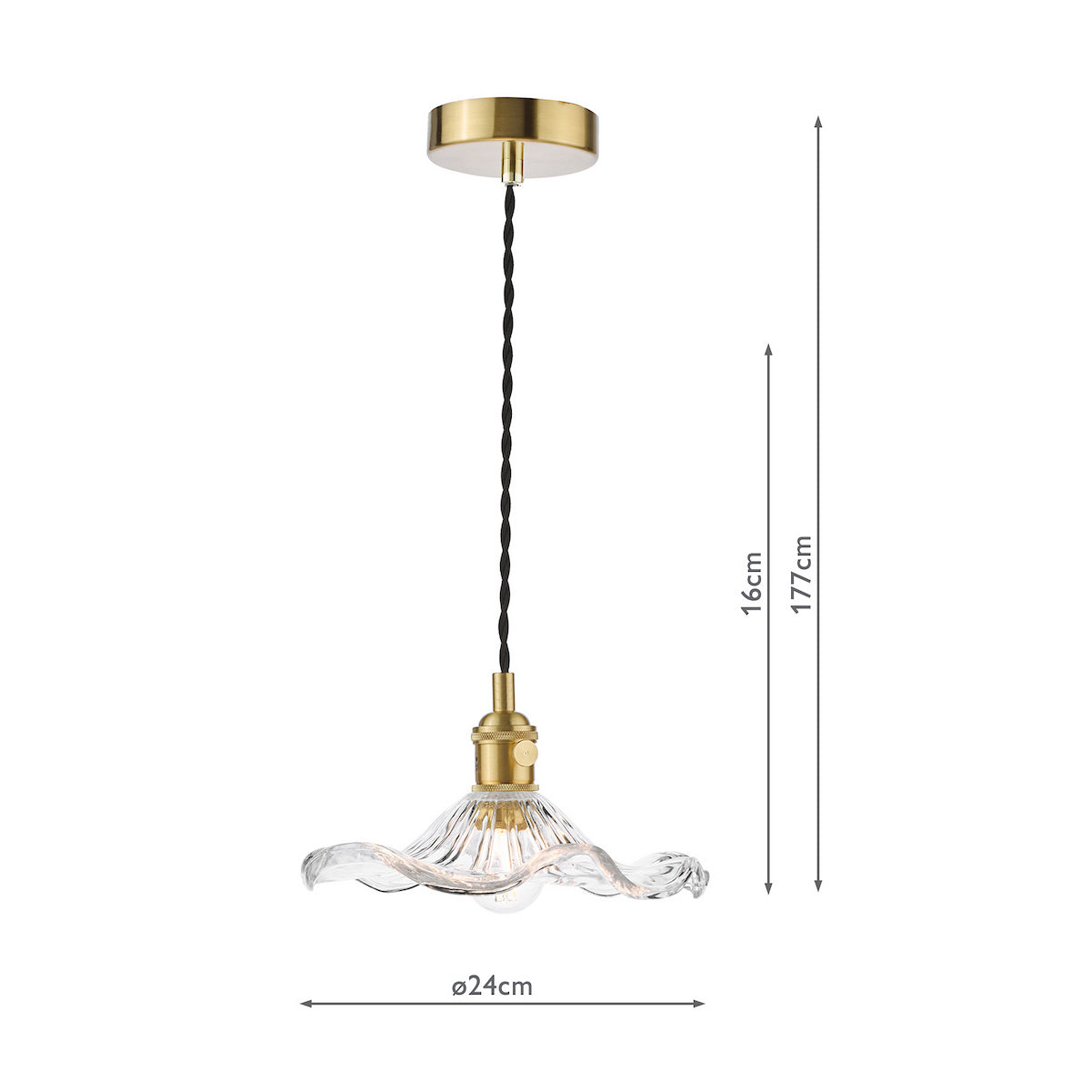 Dar Hadano Pendant Natural Brass and Wavy Glass