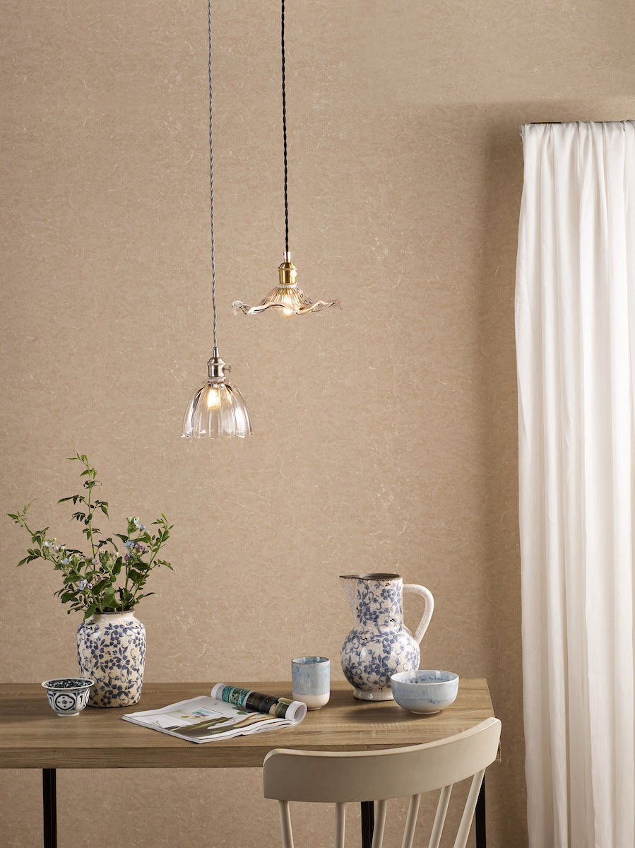 Dar Hadano Pendant Antique Chrome and Scalloped Bell Glass