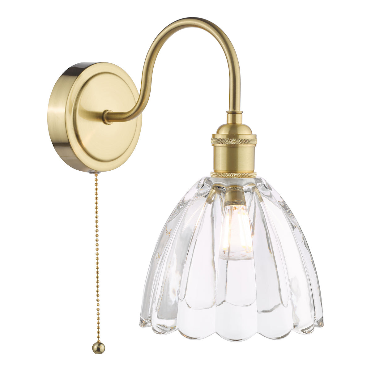 Dar Hadano Wall Light Natural Brass and Scalloped Bell Glass