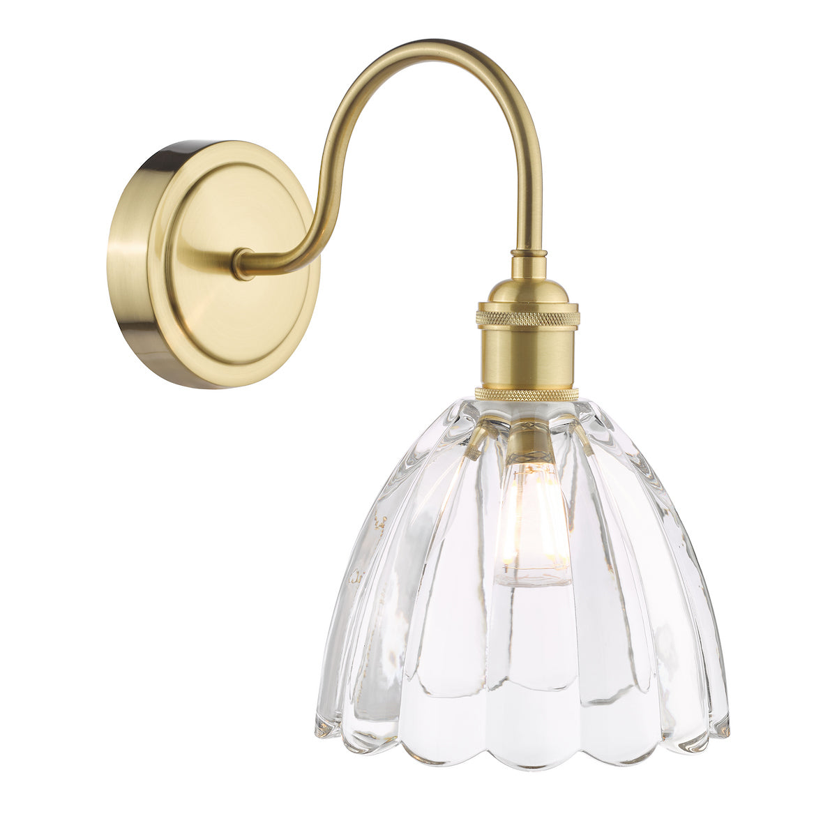 Dar Hadano Wall Light Natural Brass and Scalloped Bell Glass
