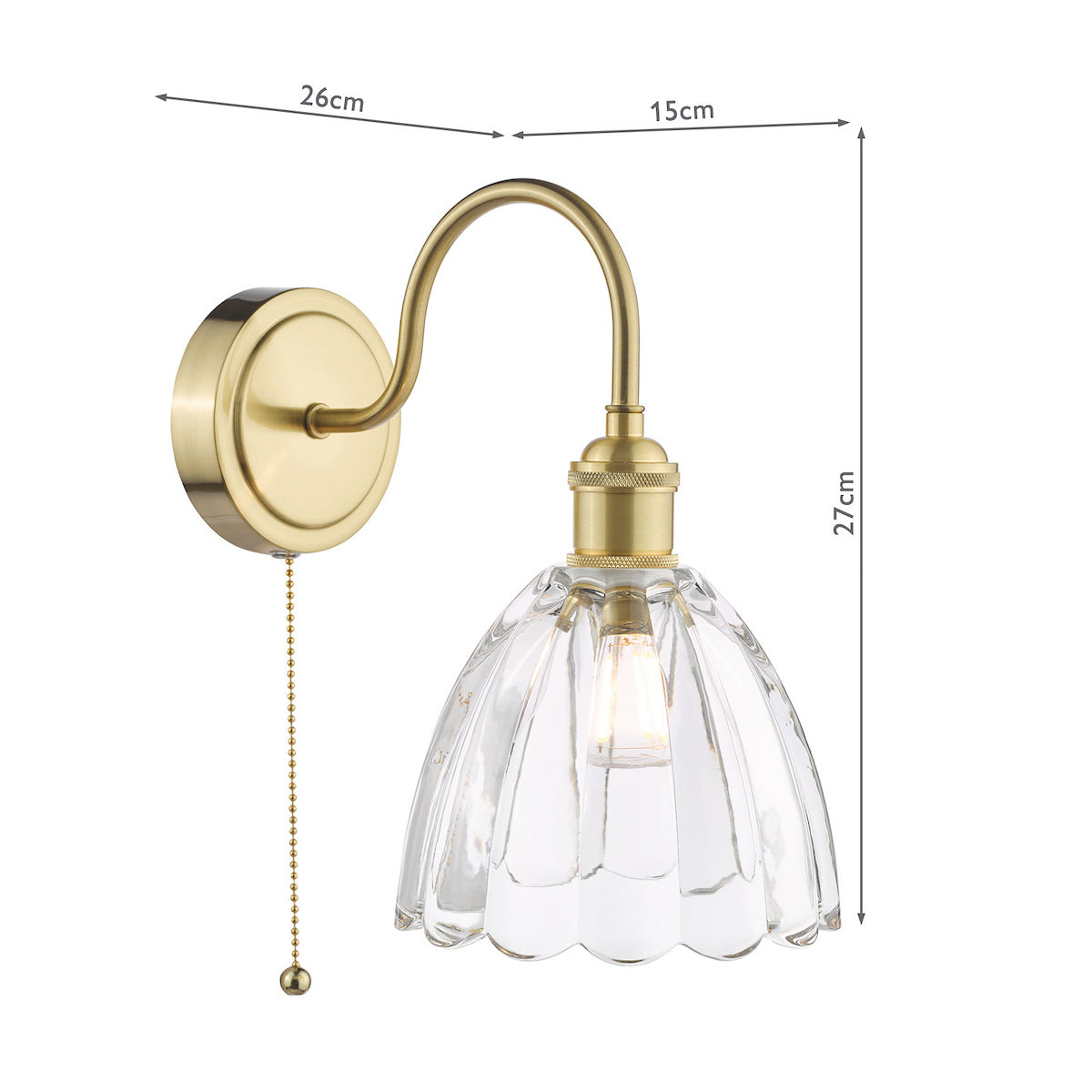 Dar Hadano Wall Light Natural Brass and Scalloped Bell Glass