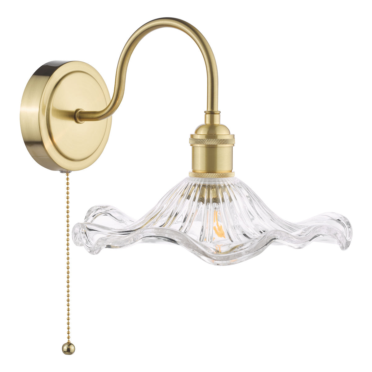 Dar Hadano Wall Light Natural Brass and Wavy Glass