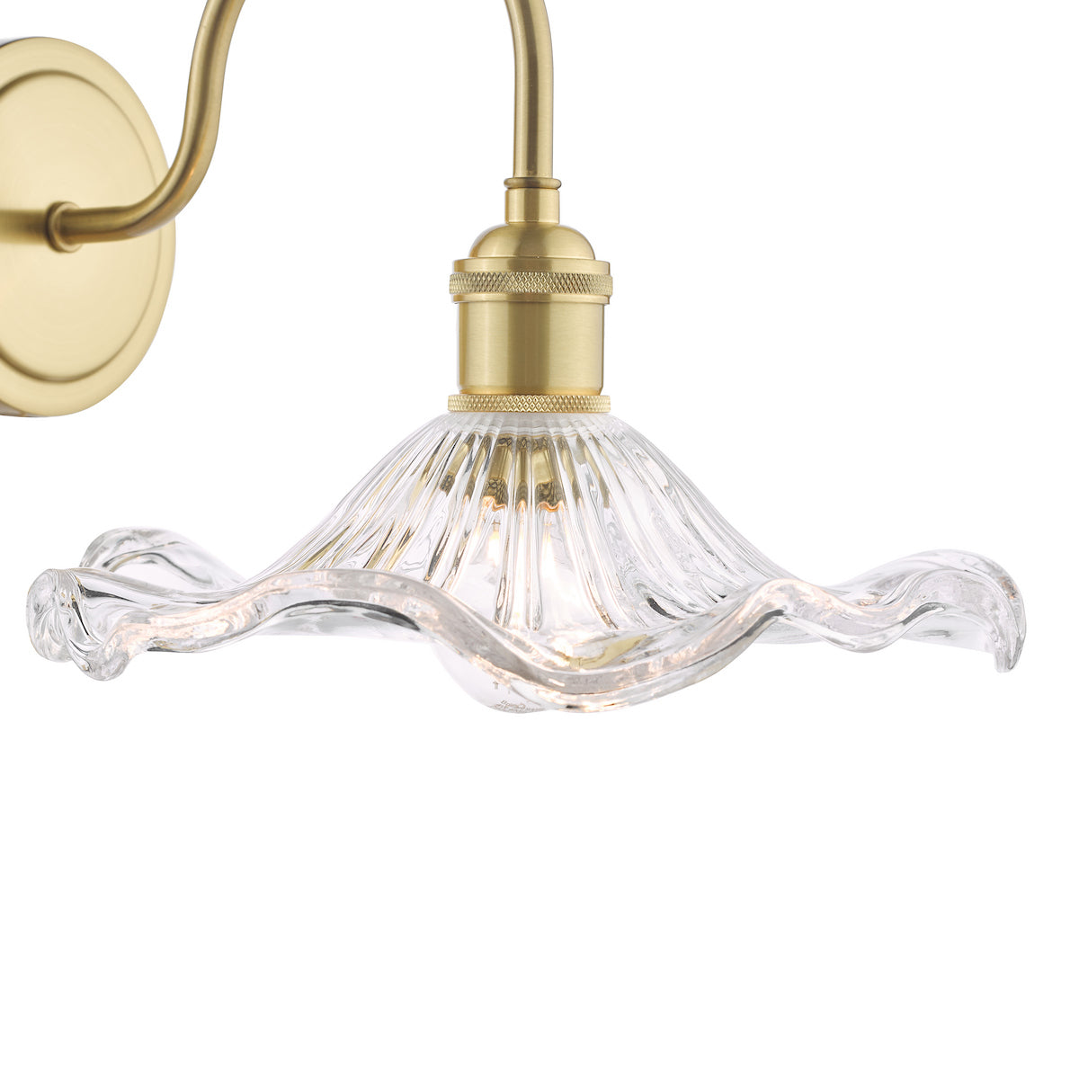 Dar Hadano Wall Light Natural Brass and Wavy Glass