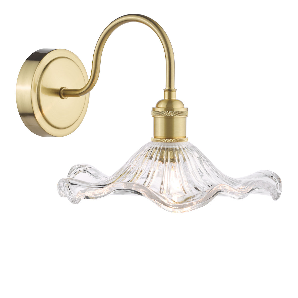Dar Hadano Wall Light Natural Brass and Wavy Glass