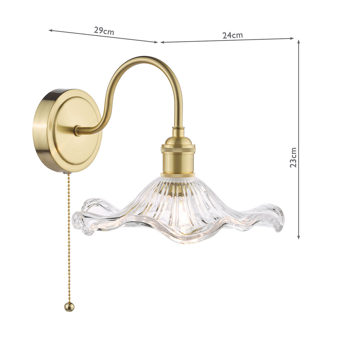 Dar Hadano Wall Light Natural Brass and Wavy Glass