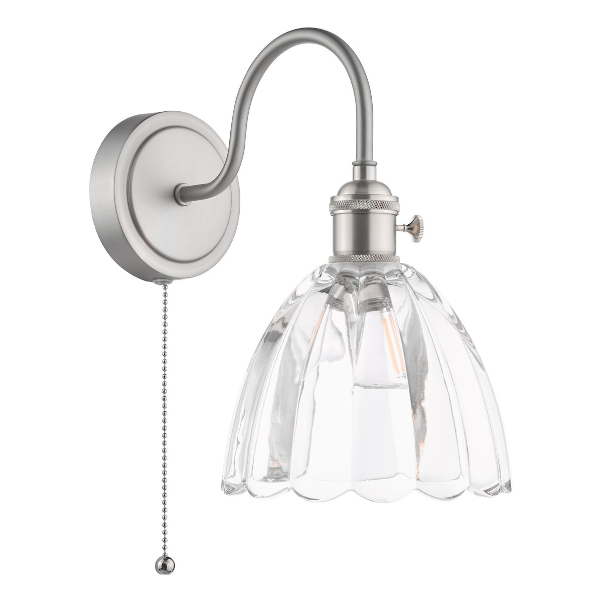 Dar Hadano Wall Light Antique Chrome and Scalloped Bell Glass